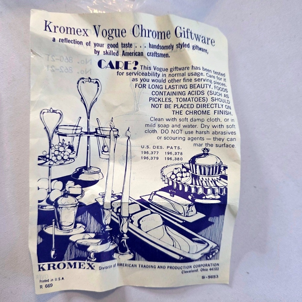 Vtg Kromex No 862-21 The Basic Tidbit Tray Vogue Chrome Serving Stand New in Box - Picture 4 of 10